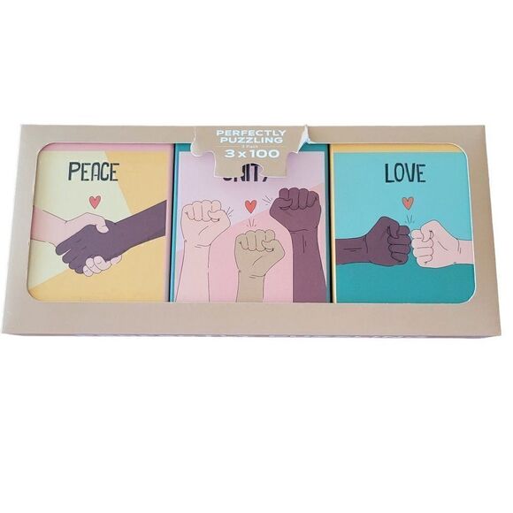 Table Fun Perfectly Puzzling 3 Pack Love, Unity & Peace Puzzles (3x100) - Picture 1 of 4